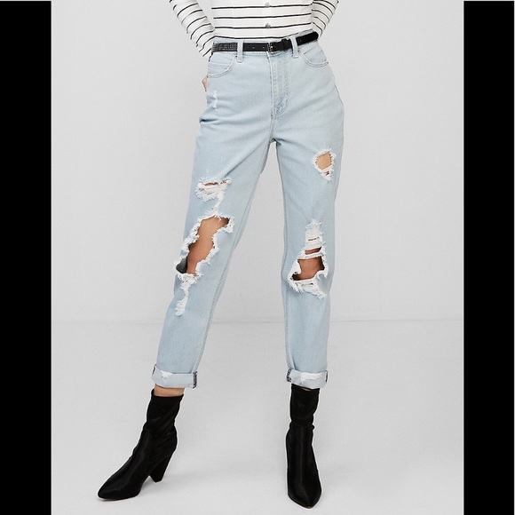 Express Denim - Express High Waisted Ripped Girlfriend Jeans